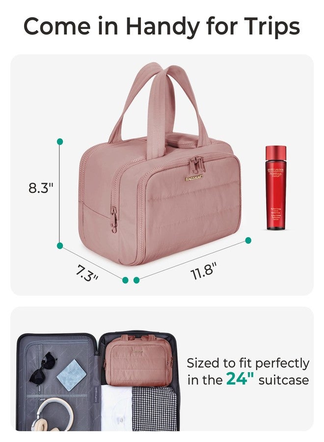 BAGSMART Travel Toiletry Bag, Lightweight Large Wide-open Travel Bag for Women, Puffy Cosmetic Makeup Bag Organizer with Handle for Accessories,Essentials, Toiletries, Dark Pink - Image 5